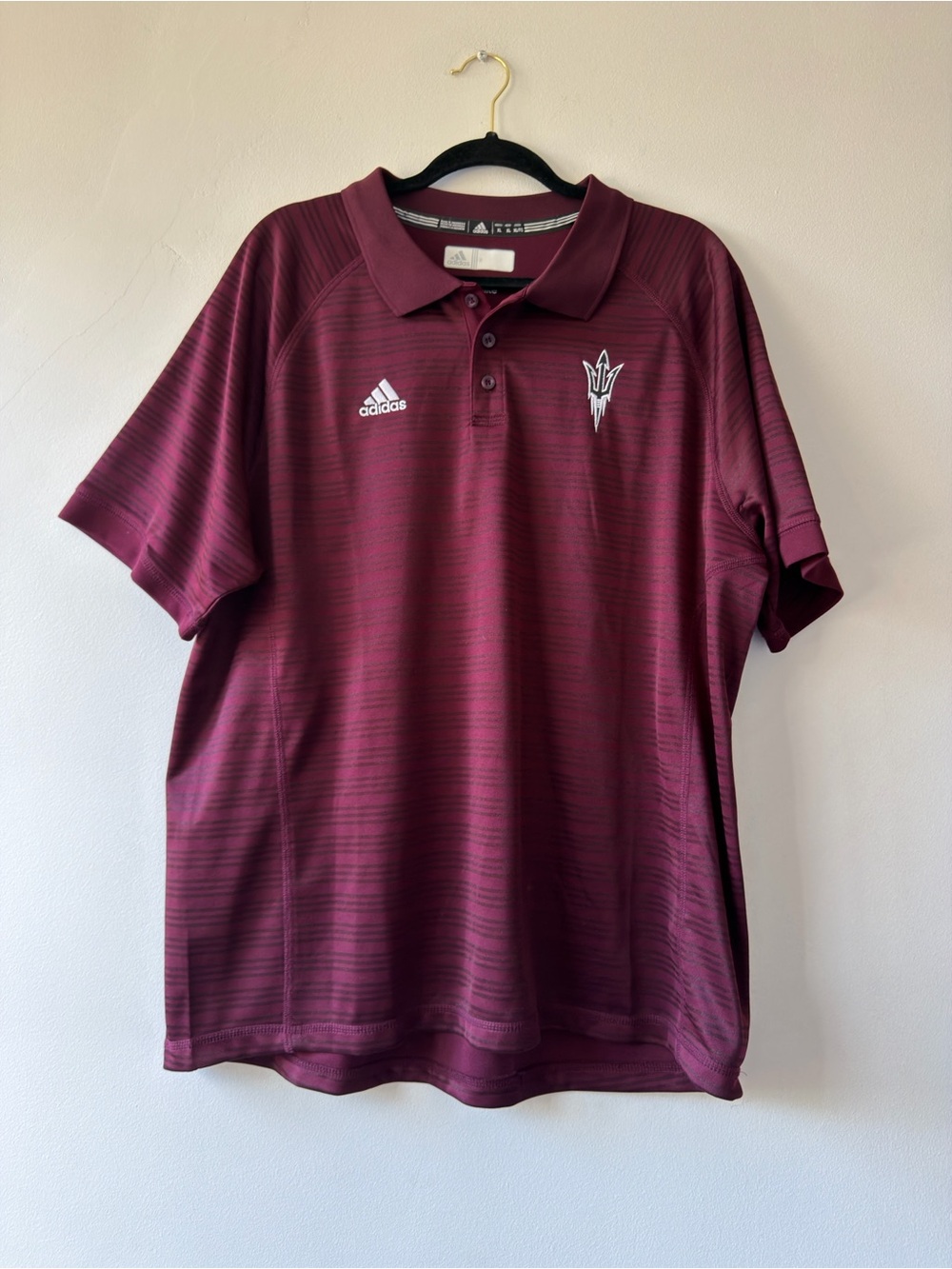 Adidas ASU Sun Devils Climalite Polo Shirt Mens XL Maroon Stripe Sparky Trident